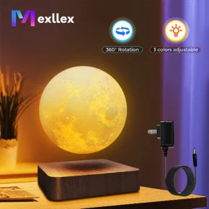 3-Color Light Magnetic Floating Moon Lamp with Wooden Base