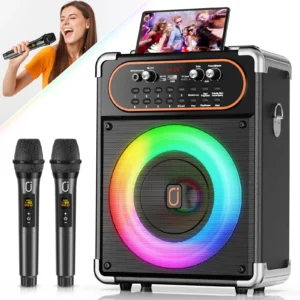 Karaoke machine with 2 Microphones, Portable Bluetooth Speaker,Echo Adjustment, Supports Tv through Auxiliary Connection